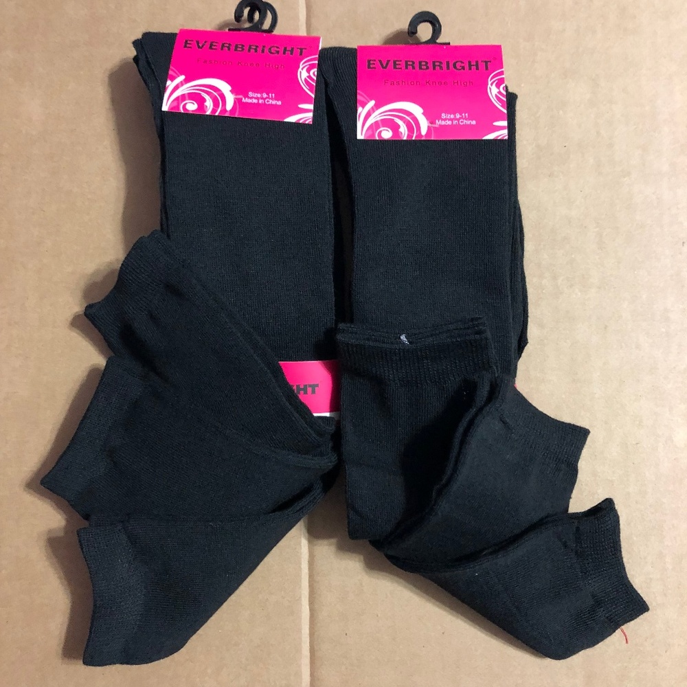 6 Pairs - Black Knee High Socks